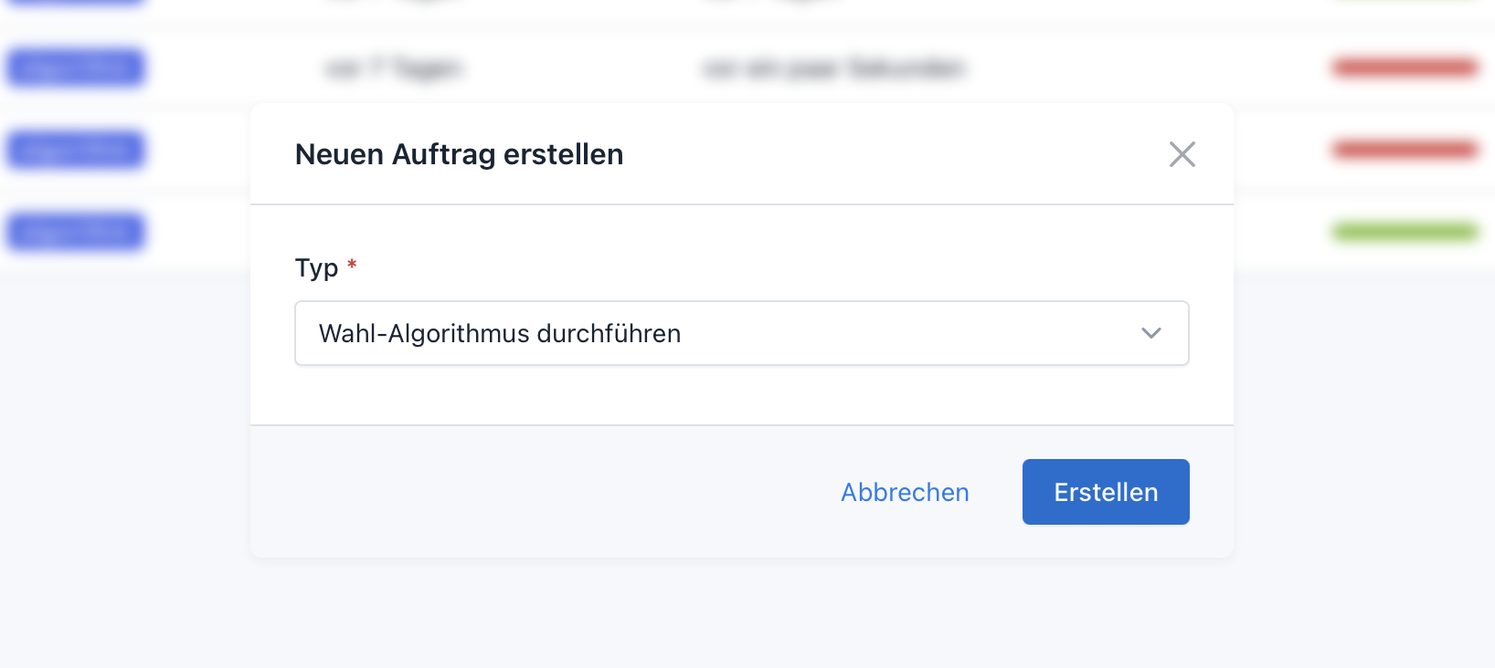 Pop-Up, um einen neuen Wahl-Algorithmus zu starten.
